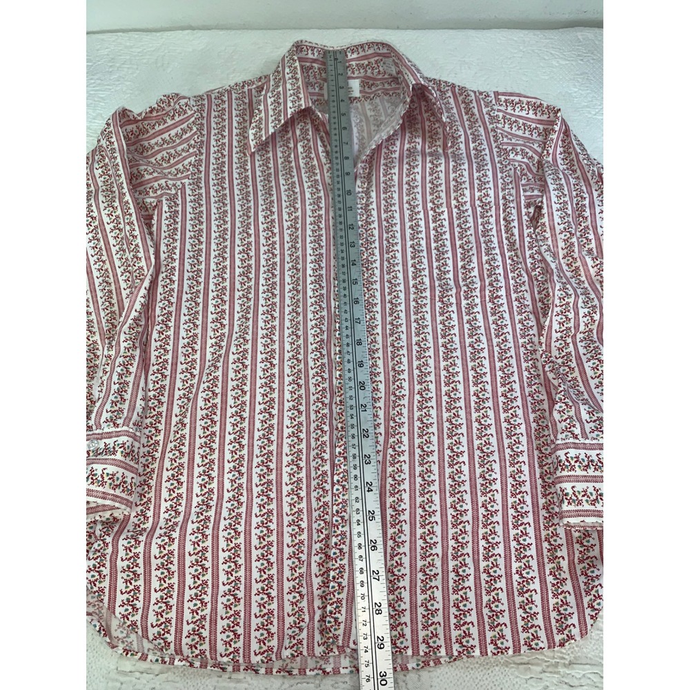 Vintage Kent Collection by Arrow 70s Disco Shirt Red White Floral Stripe 15-15.5 - Picture 7 of 11